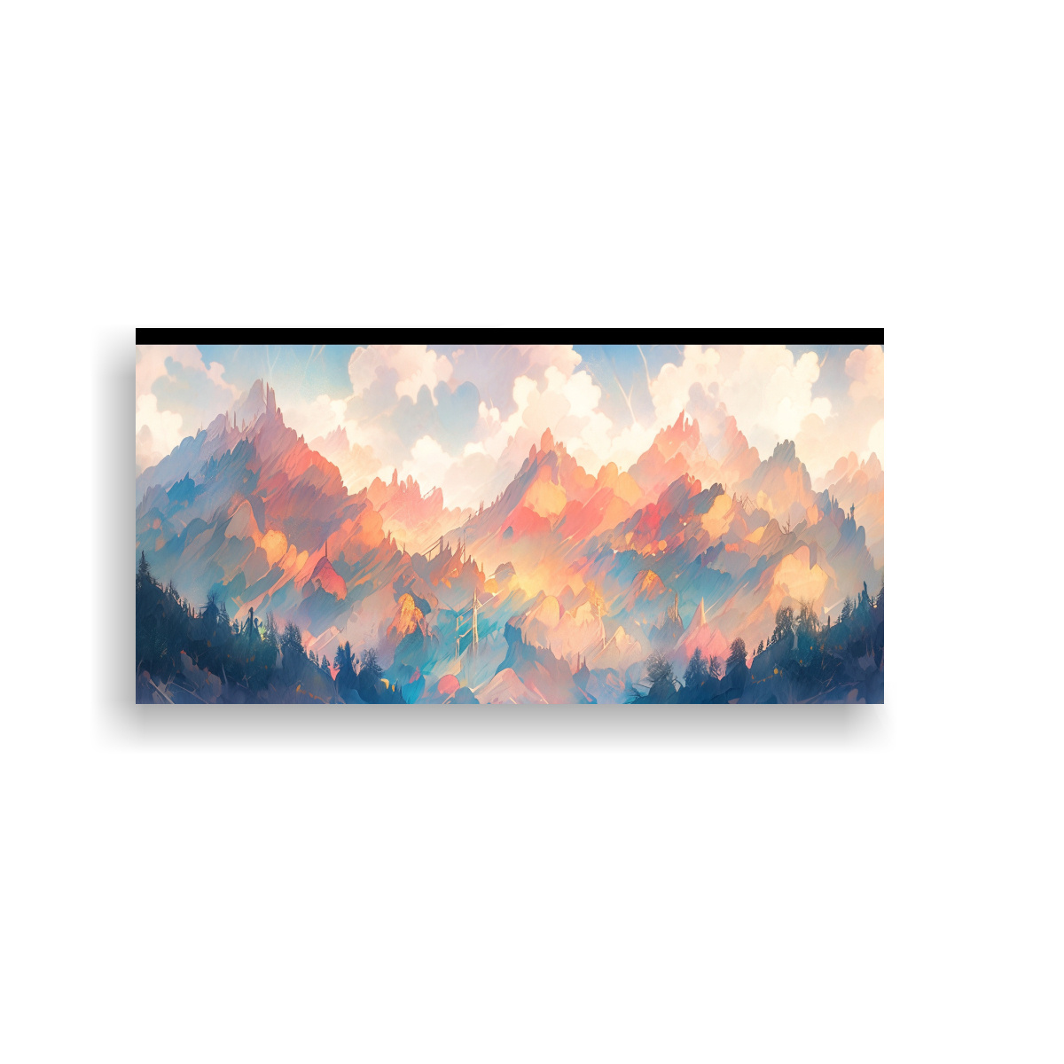 CUADRO ACUARELA MONTAÑAS FAMOSAS CON ARCOÍRIS Y 60X30 CM - 1
