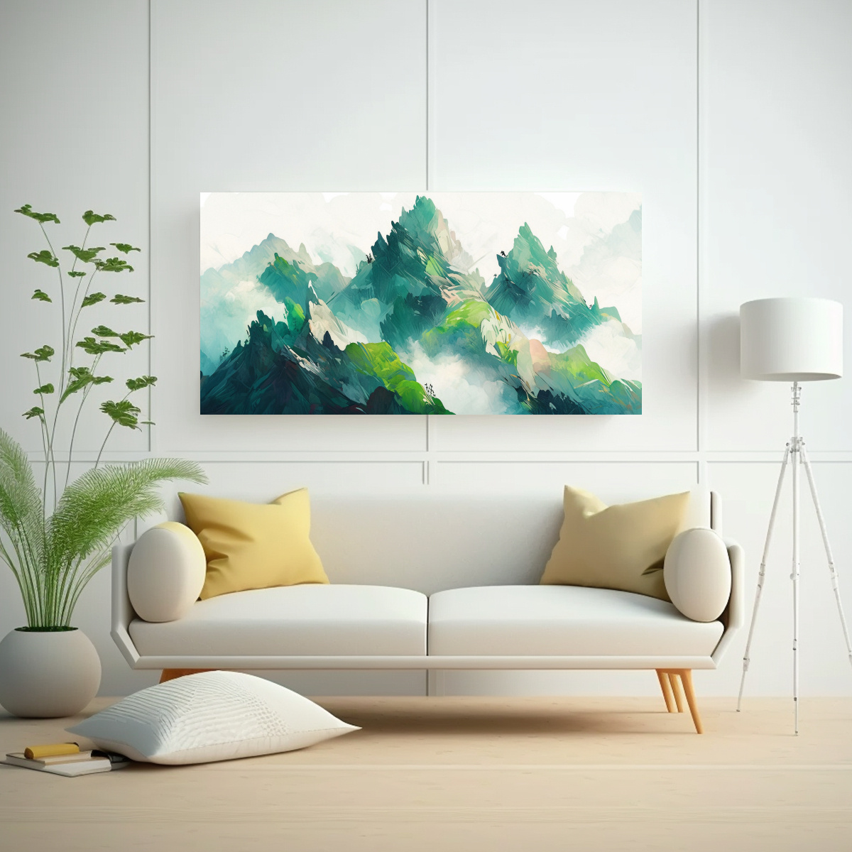 PINTURA DECORATIVA DE MONTAÑAS FAMOSAS Y VERDES 60X30 CM - 2