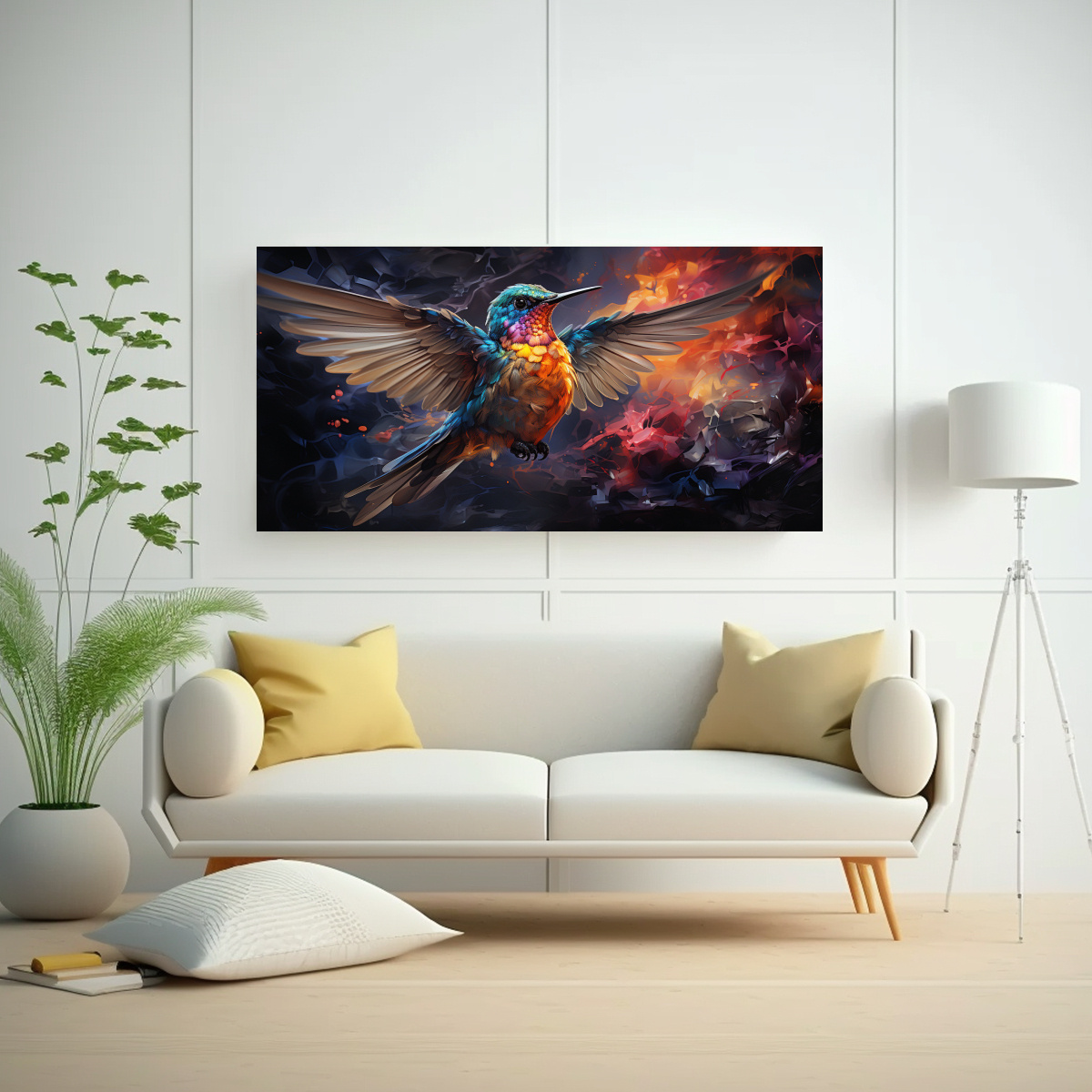 PINTURA AL ESTILO ÓLEO DE COLIBRÍ EN ESTILO 40X20 CM - 2