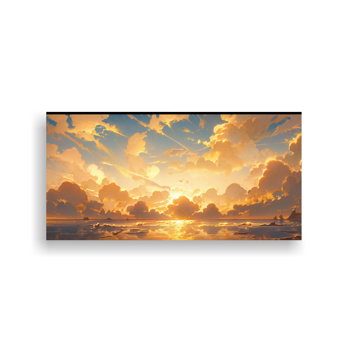CUADRO ABSTRACTO MAR Y CIELO EN TONOS DORADOS CON 160X80 CM - 1