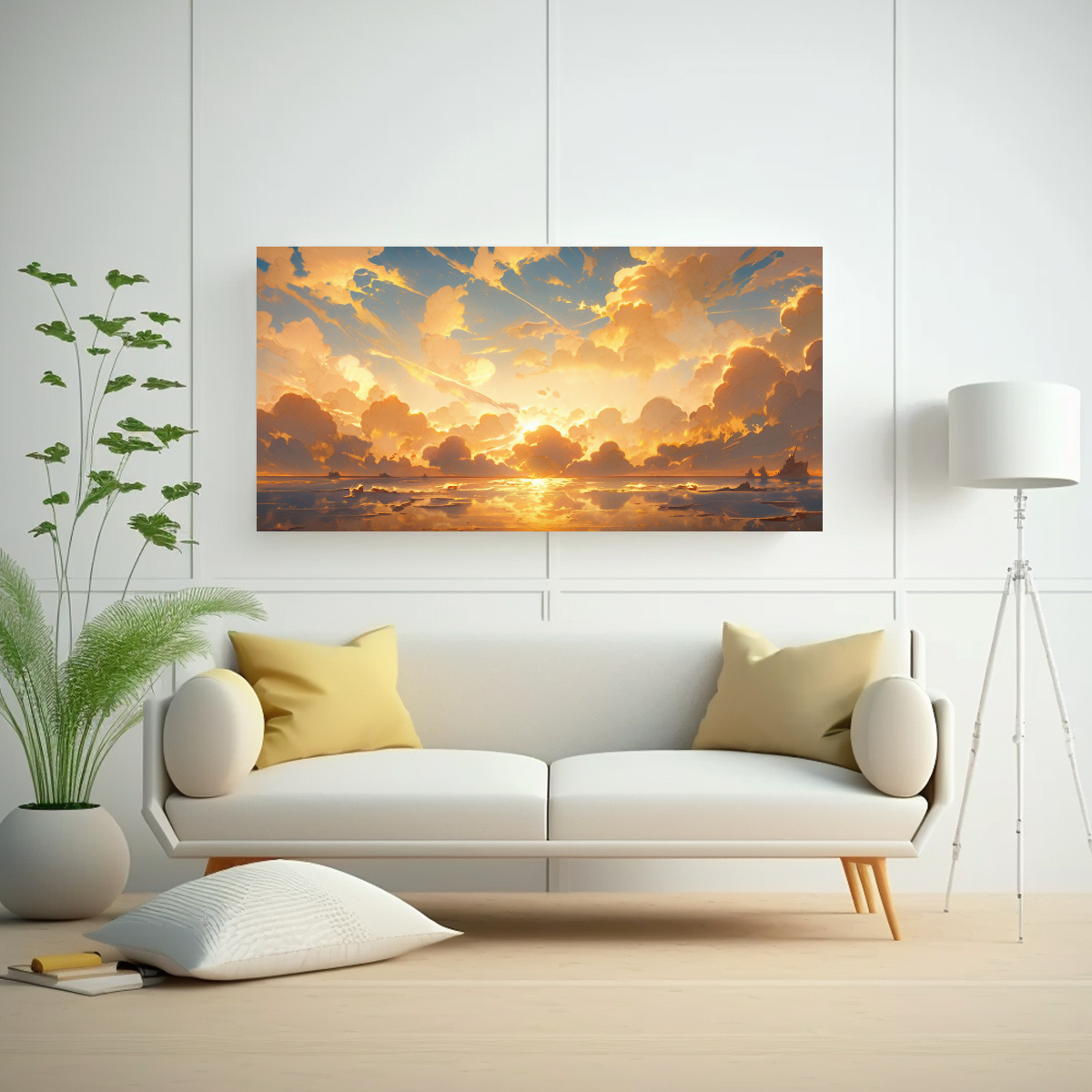 CUADRO ABSTRACTO MAR Y CIELO EN TONOS DORADOS CON 160X80 CM - 2