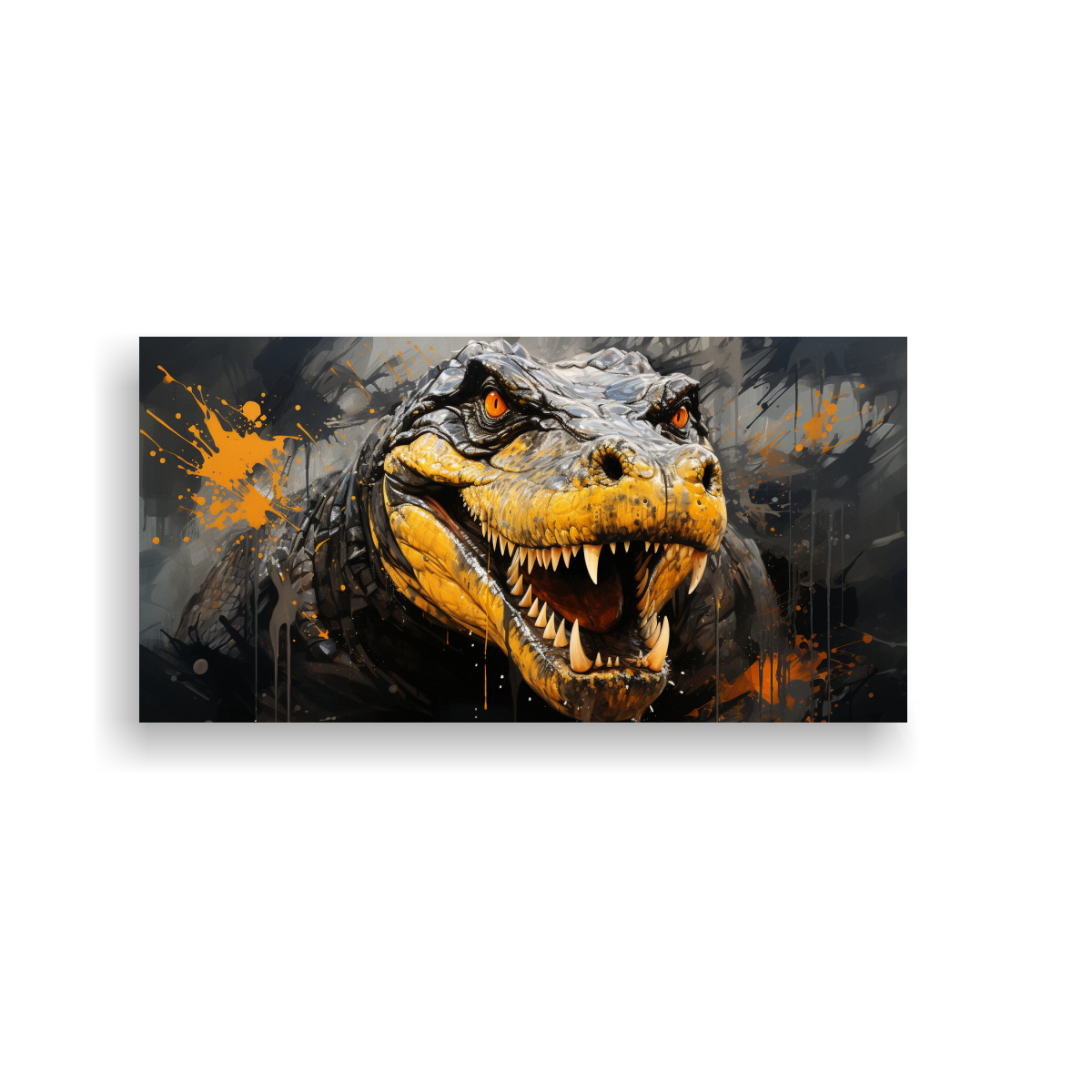 PINTURA DE PARED DE IGUANODON EN COLORES ORO Y 120X60 CM - 1