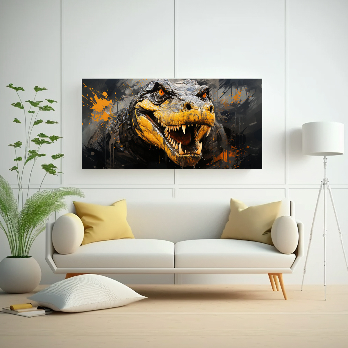 PINTURA DE PARED DE IGUANODON EN COLORES ORO Y 120X60 CM - 2