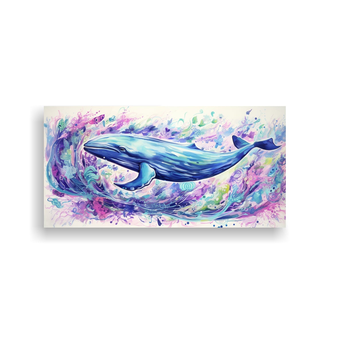 CUADRO DECORATIVO TEMA SIMETRÍA BALLENA AZUL EN 100X50 CM - 1