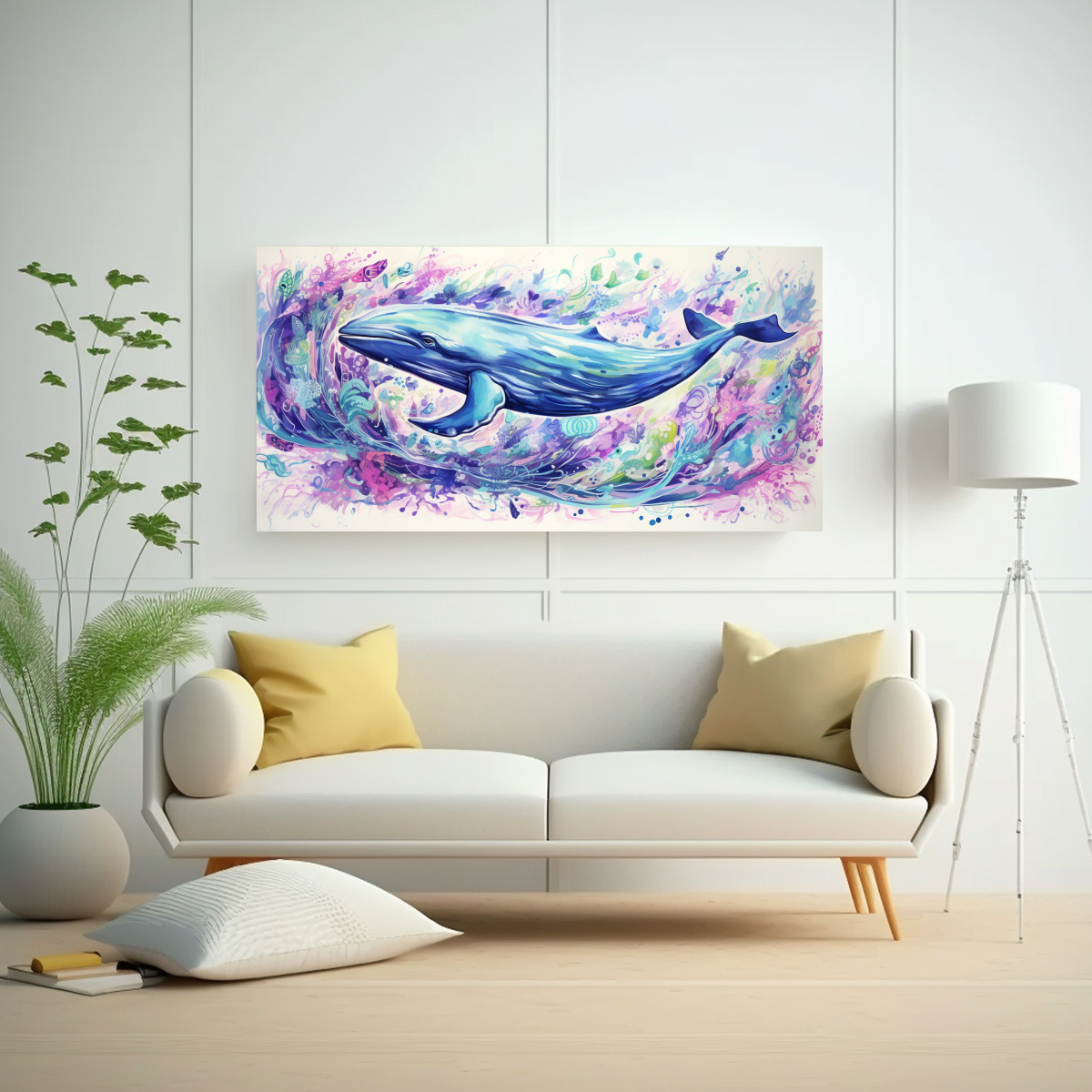 CUADRO DECORATIVO TEMA SIMETRÍA BALLENA AZUL EN 100X50 CM - 2