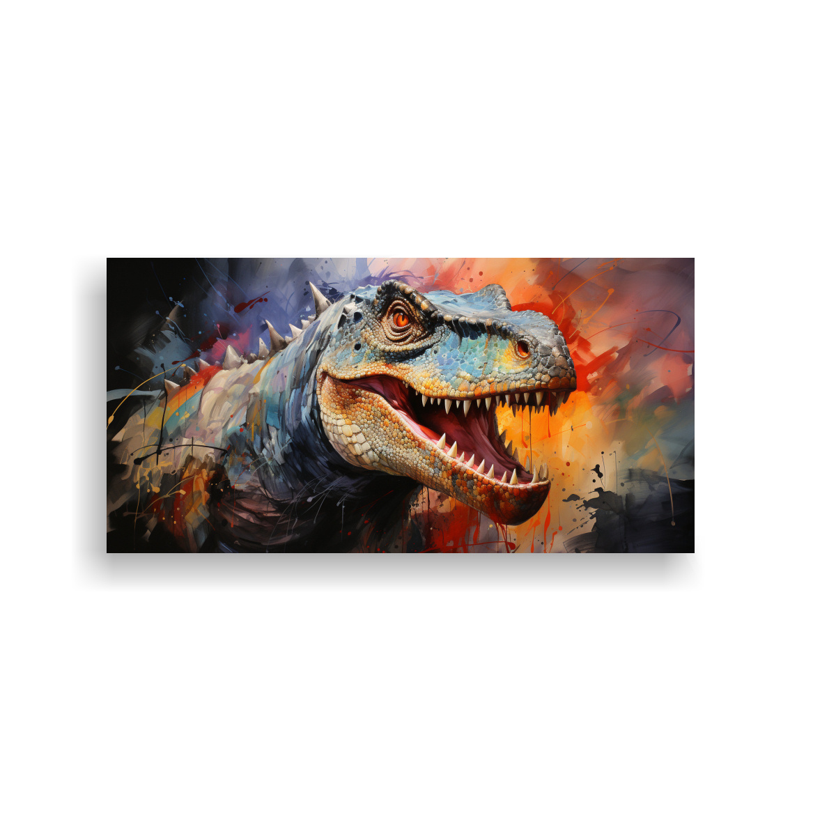 CUADRO PATRON INTENSO IGUANODON COLORIDO ESTILO 100X50 CM - 1