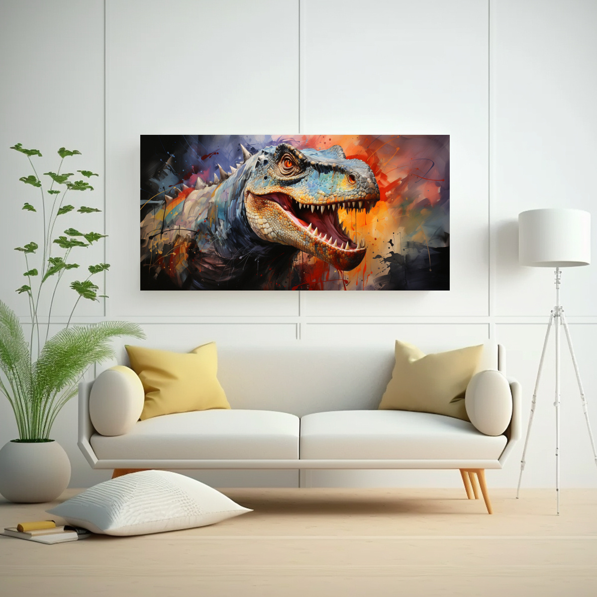 CUADRO PATRON INTENSO IGUANODON COLORIDO ESTILO 100X50 CM - 2