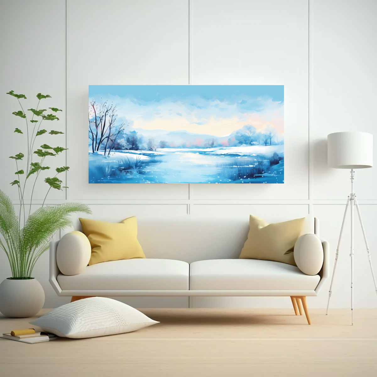 CUADRO INVIERNO PAISAJE AZUL ESTÉTICA NEO POP ART 100X50 CM - 2