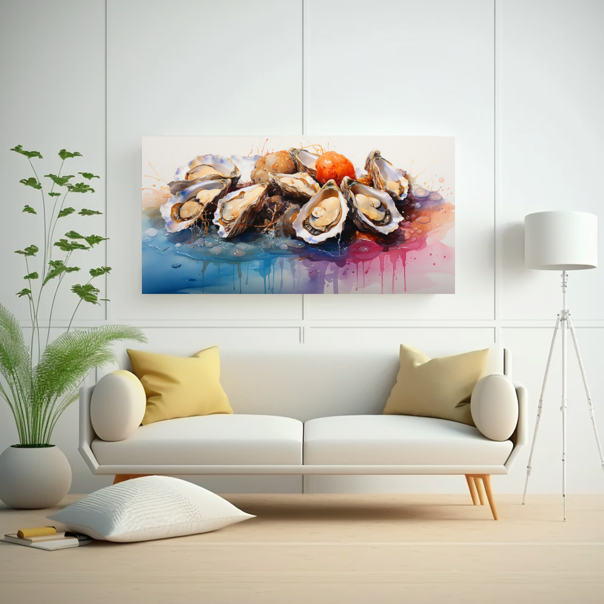 PINTURA ACUARELA DE OSTRAS EN ESTILO COLORIDO 21 100X50 CM - 2