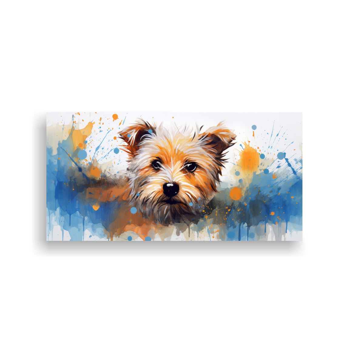CUADRO MODERNO TERRIER EN COLORES NARANJA Y AZUL 60X30 CM - 1