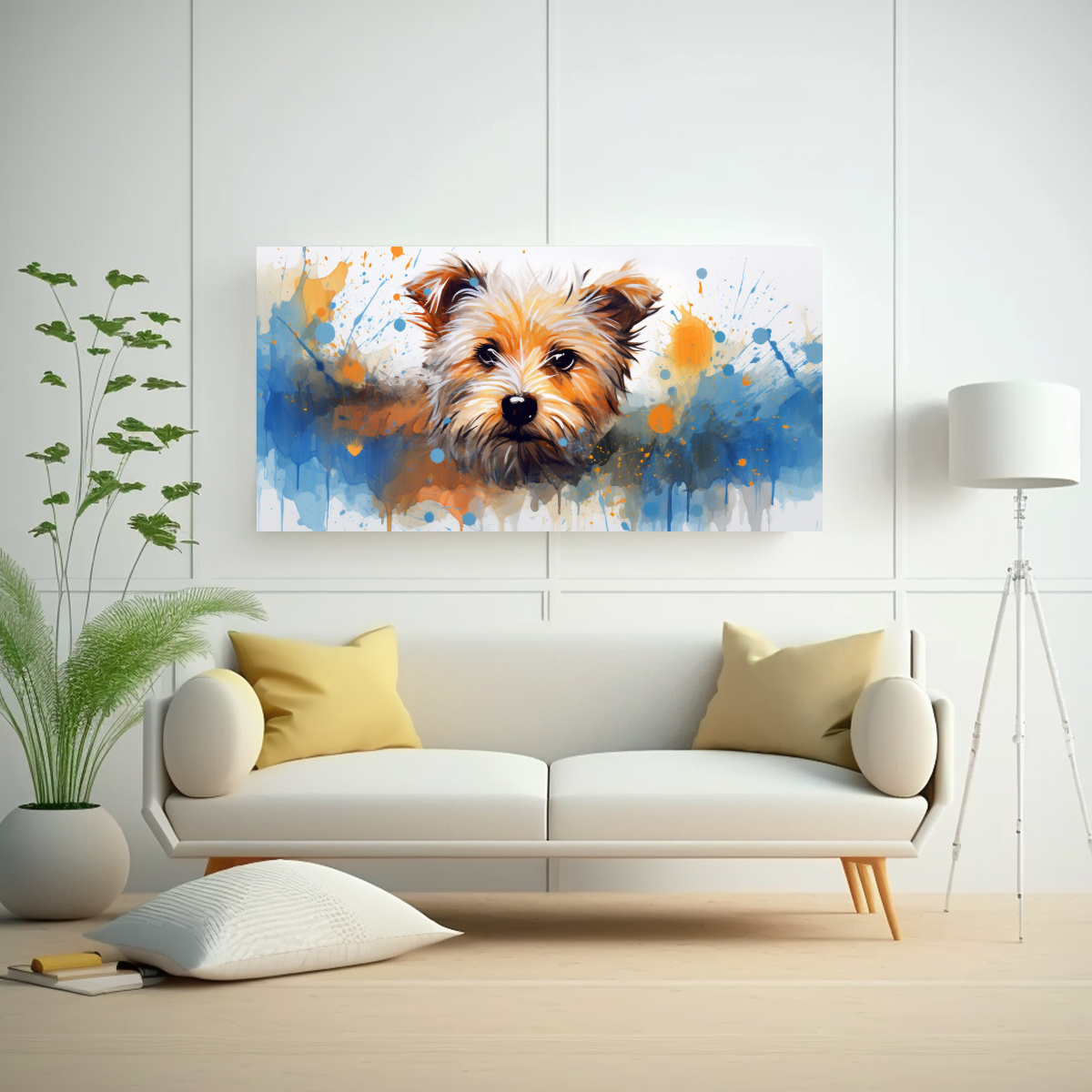 CUADRO MODERNO TERRIER EN COLORES NARANJA Y AZUL 60X30 CM - 2