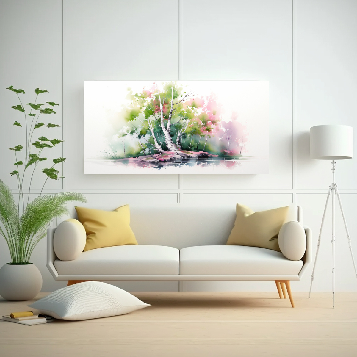 PINTURA ABSTRACTA DE ÁRBOL BONSÁI DE ABEDUL 80X40 CM - 2