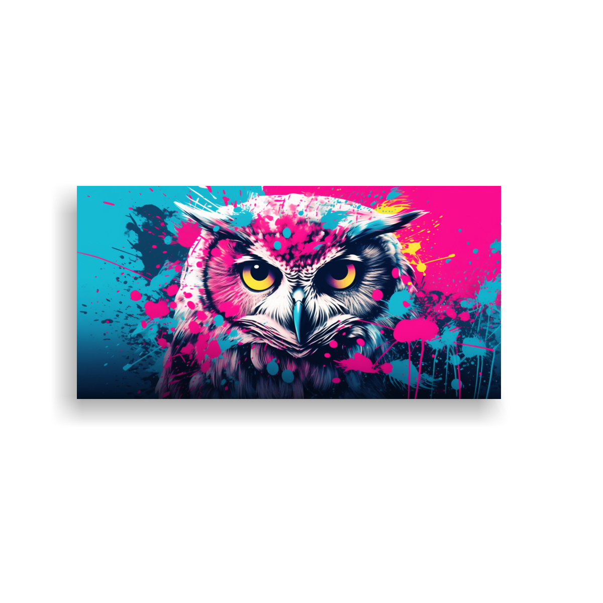 LIENZO TELA CALIDAD: BÚHO TURQUESA Y ROSA ARTE 140X70 CM - 1