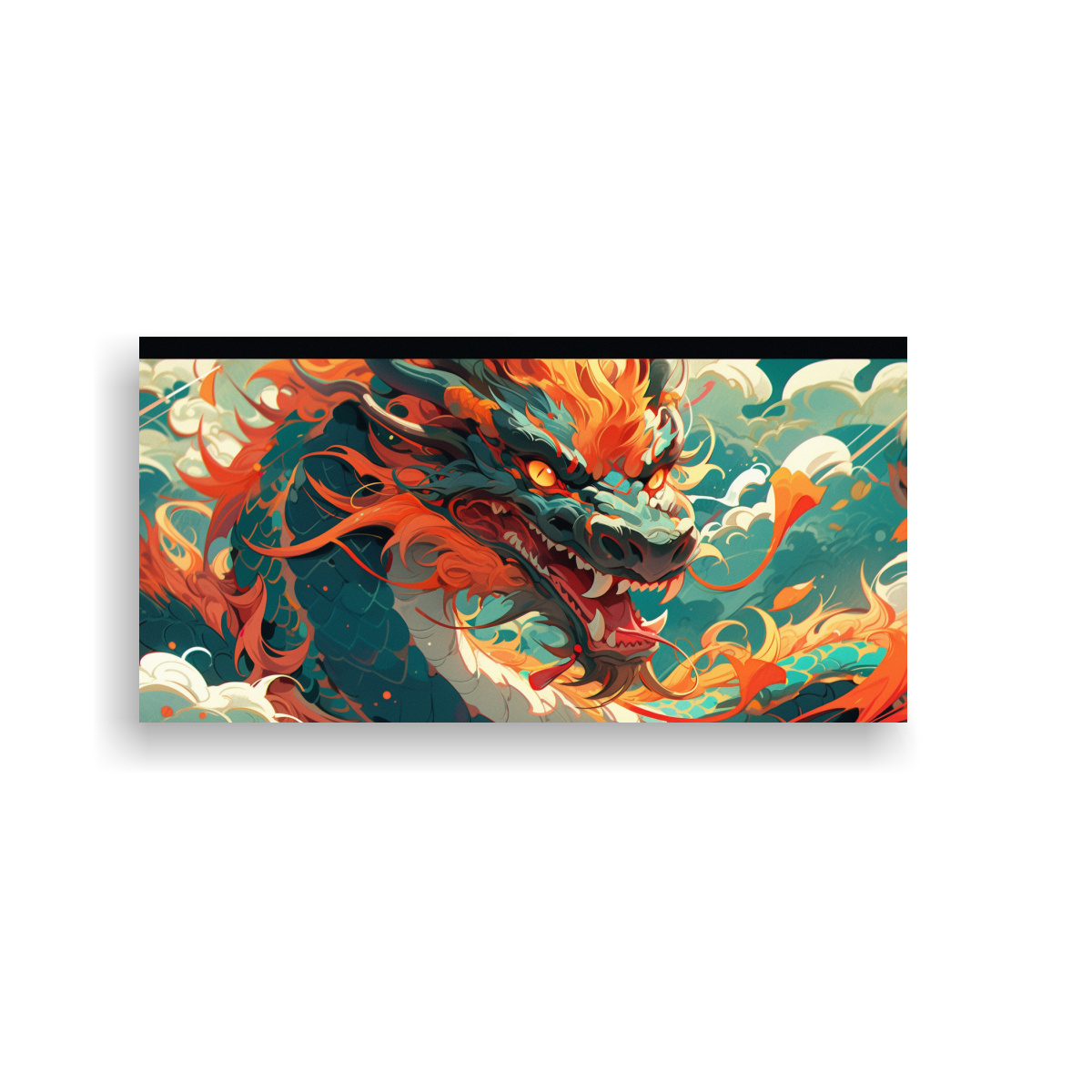 PINTURAS DECORATIVAS EN LIENZO: DRAGÓN TURQUESA 40X20 CM - 1