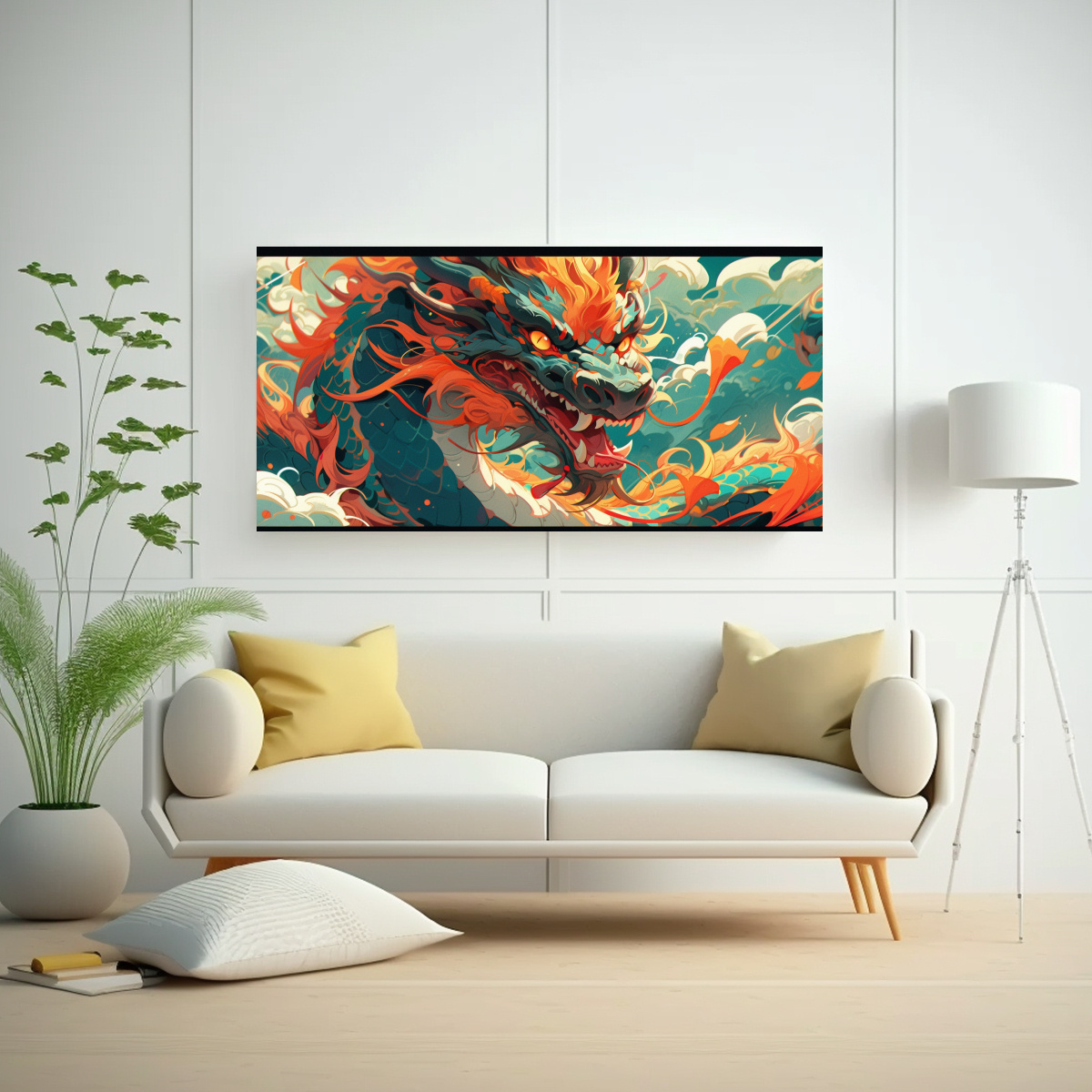 PINTURAS DECORATIVAS EN LIENZO: DRAGÓN TURQUESA 40X20 CM - 2