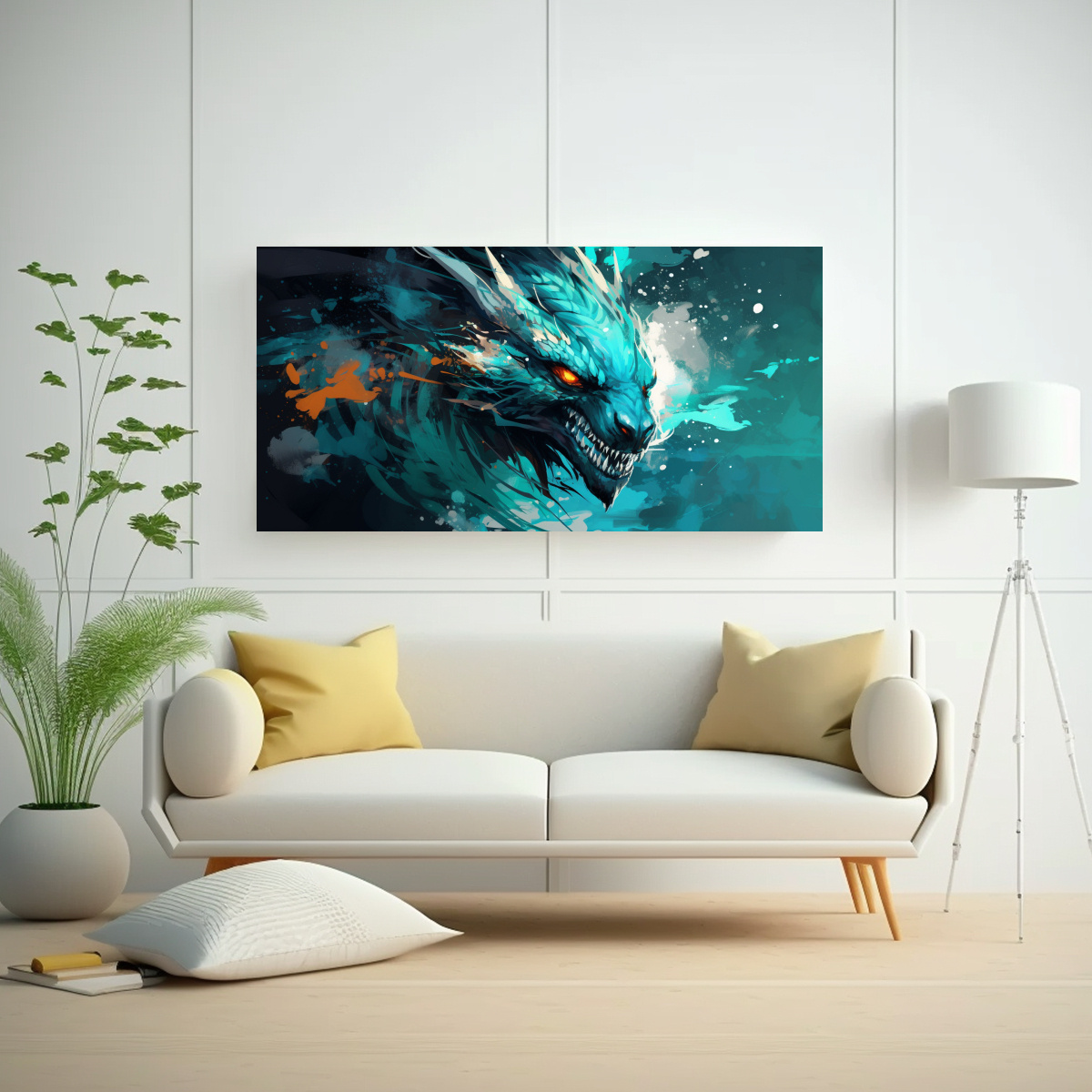 PINTURAS DECORATIVAS: DRAGÓN TURQUESA EN LÍNEAS 160X80 CM - 2