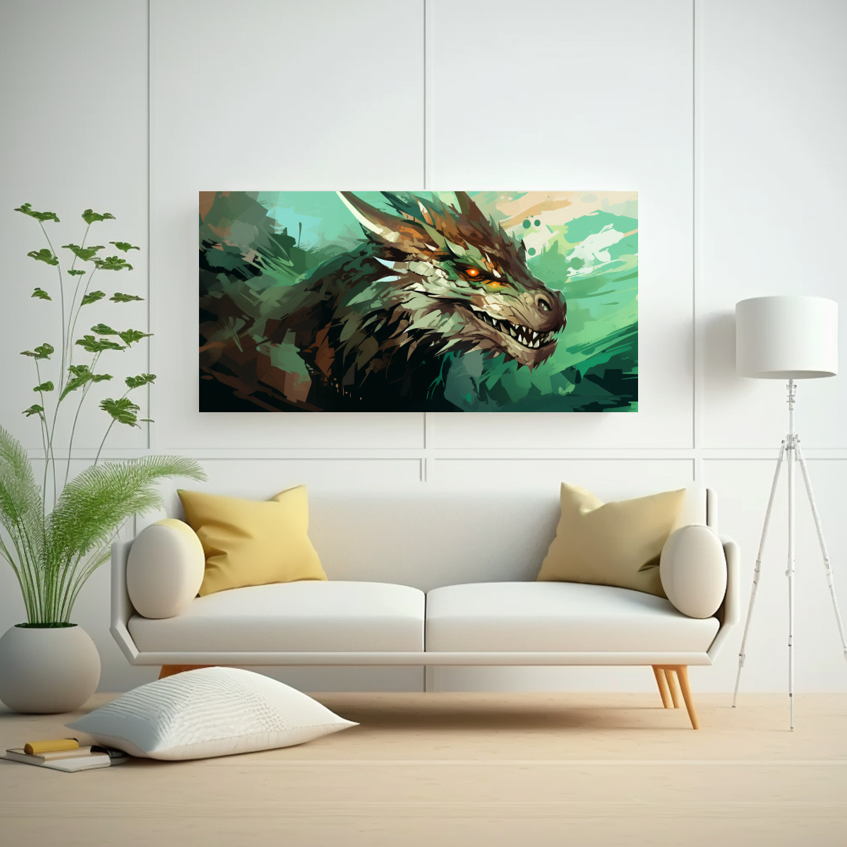 PINTURA DECORATIVA DE DRAGÓN EN COLORES MARRÓN 140X70 CM - 2