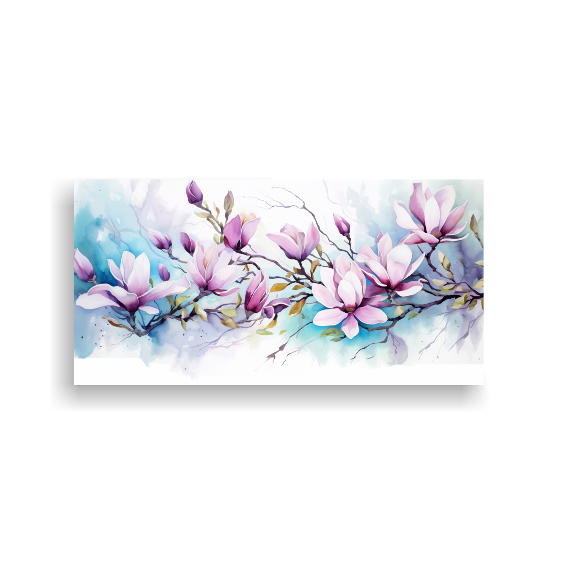 CUADRO DE MAGNOLIAS EN COLORES MORADO Y TURQUESA, 160X80 CM - 1