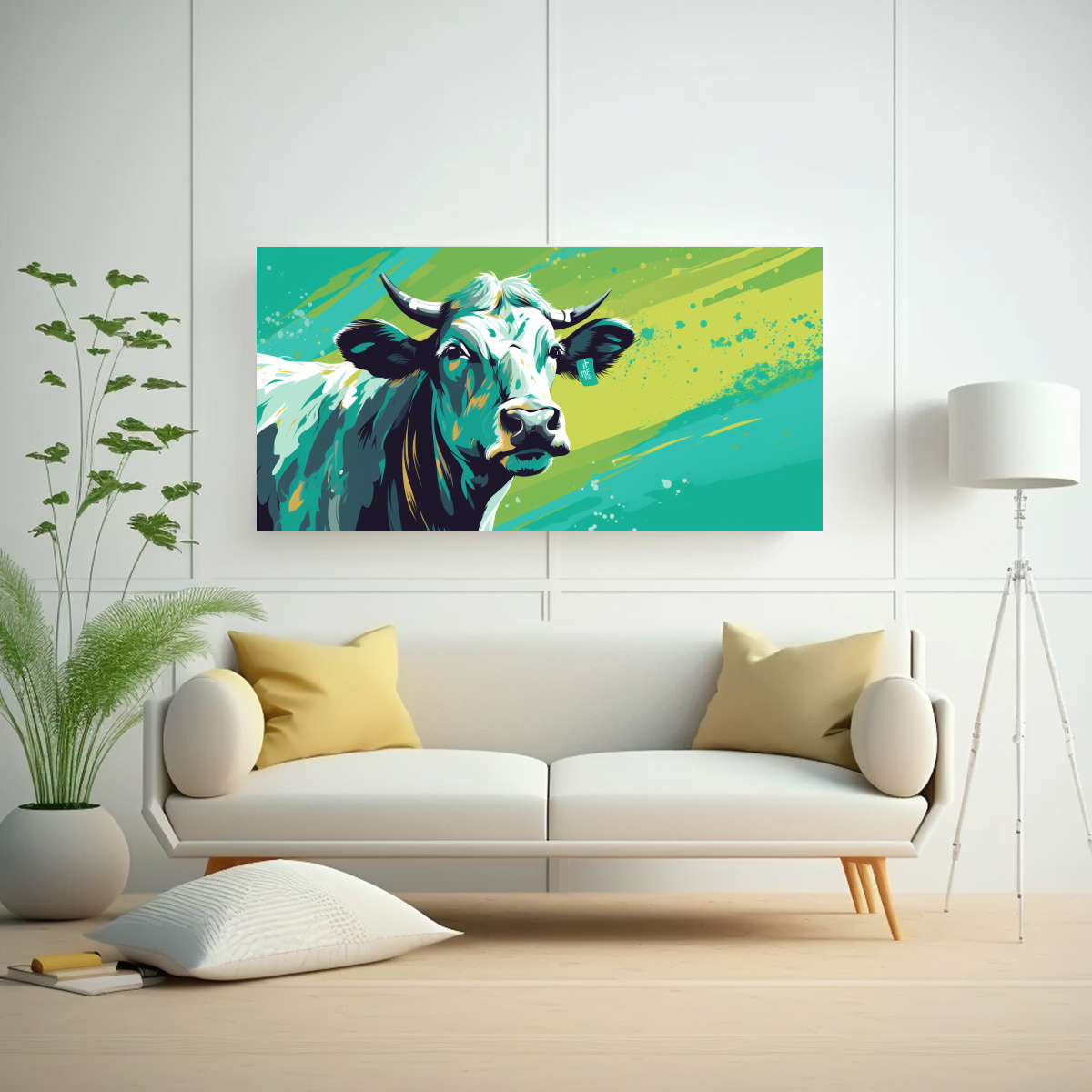 CUADRO DORMITORIO A VACA HEREFORD EN VERDE Y 160X80 CM - 2