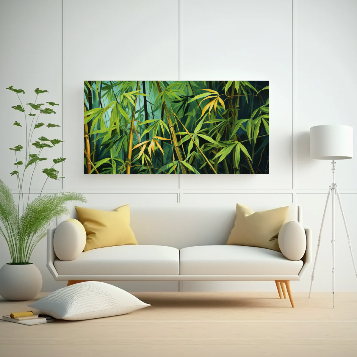 PINTURA ABSTRACTA DETALLADA DE HOJAS DE BAMBÚ 80X40 CM - 2