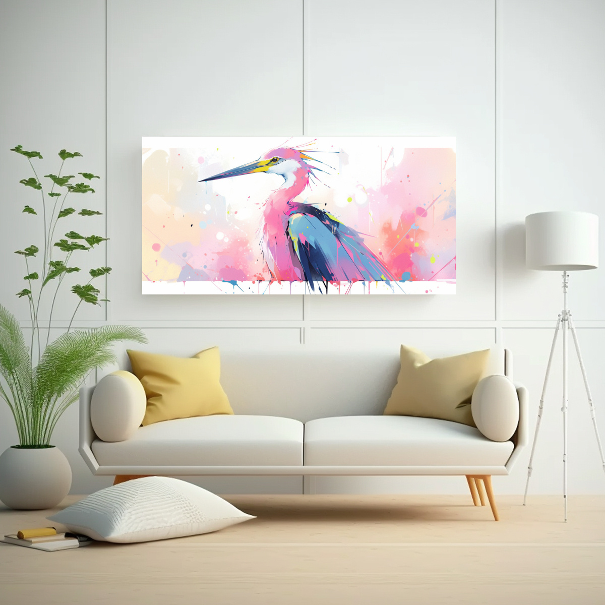 PINTURA DECORATIVA DE UN GARZA EN COLORES 100X50 CM - 2
