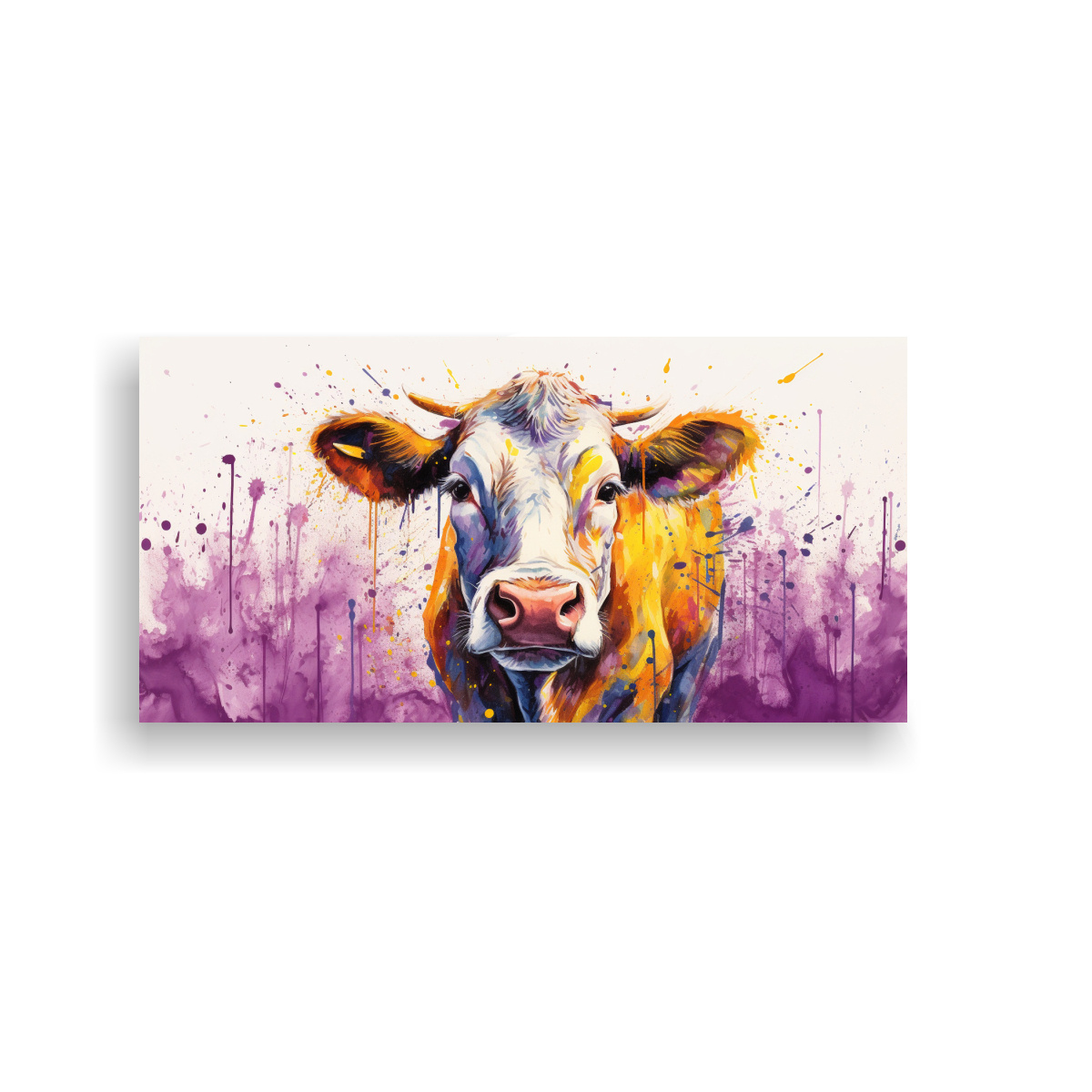 CUADRO DE VACA HEREFORD EN COLORES PÚRPURA Y ORO 120X60 CM - 1