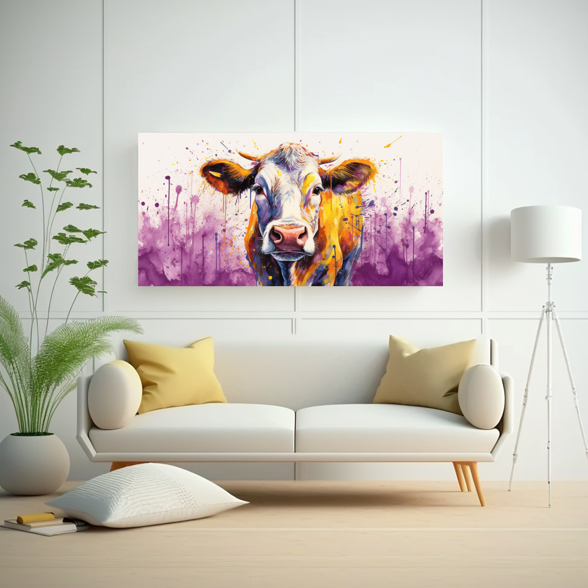 CUADRO DE VACA HEREFORD EN COLORES PÚRPURA Y ORO 120X60 CM - 2