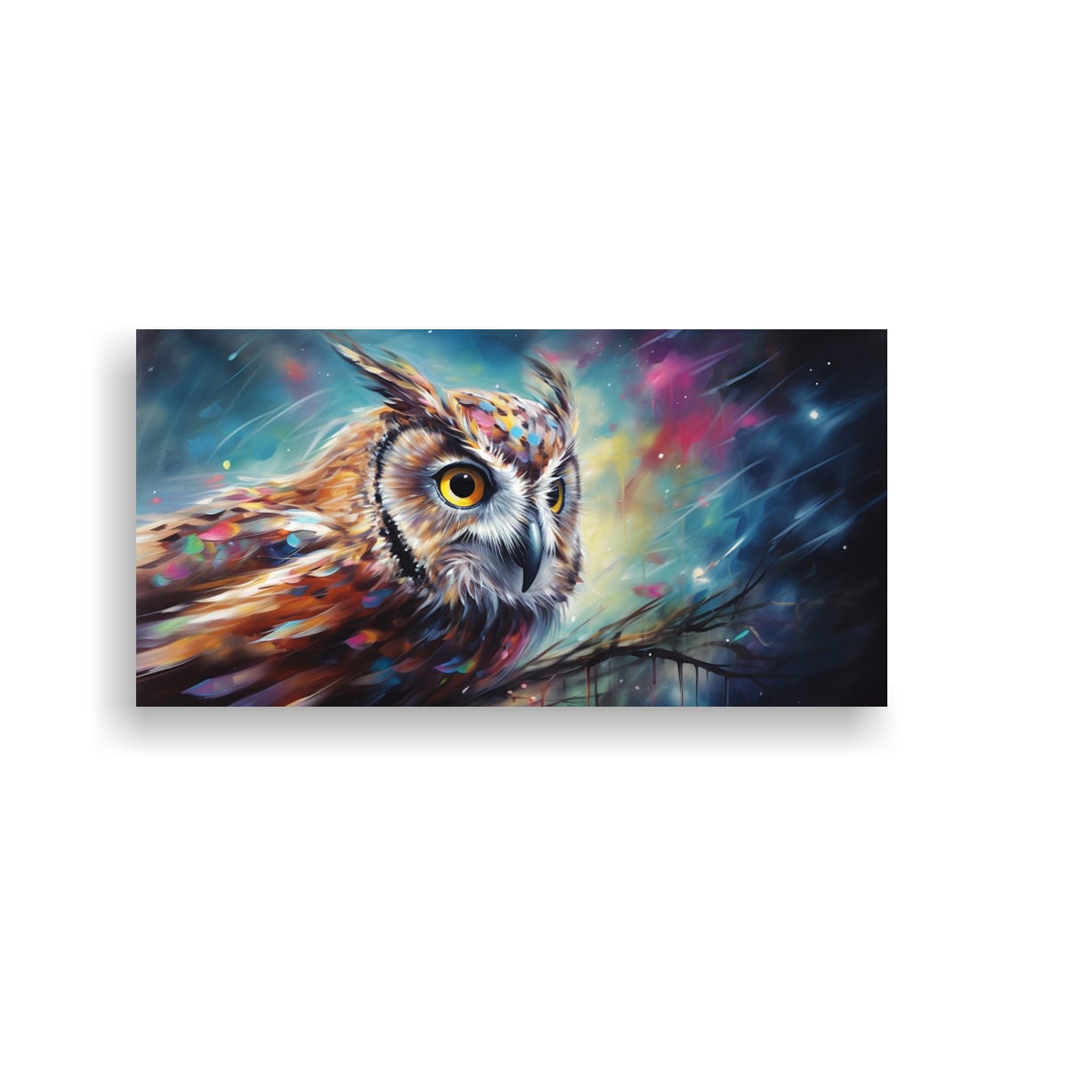 PINTURA AL ESTILO ÓLEO DE BÚHO COLORIDO EN 140X70 CM - 1