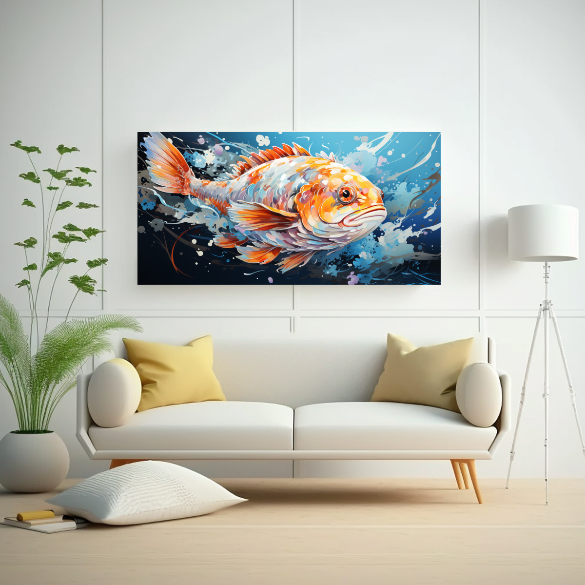 CUADRO MINIMALISTA PUFFER FISH EN COLORES AQUA 40X20 CM - 2