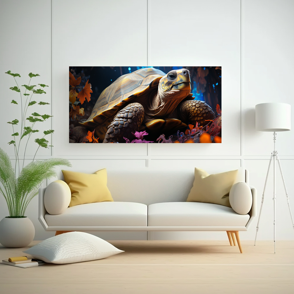 CUADRO LIENZO TORTUGA ACUARELA ESTILO PINTURA 160X80 CM - 2