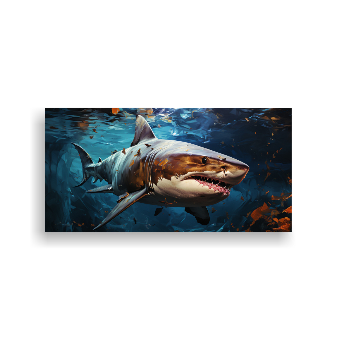PINTURA AL ESTILO ÓLEO DE TIBURÓN AZUL EN 120X60 CM - 1