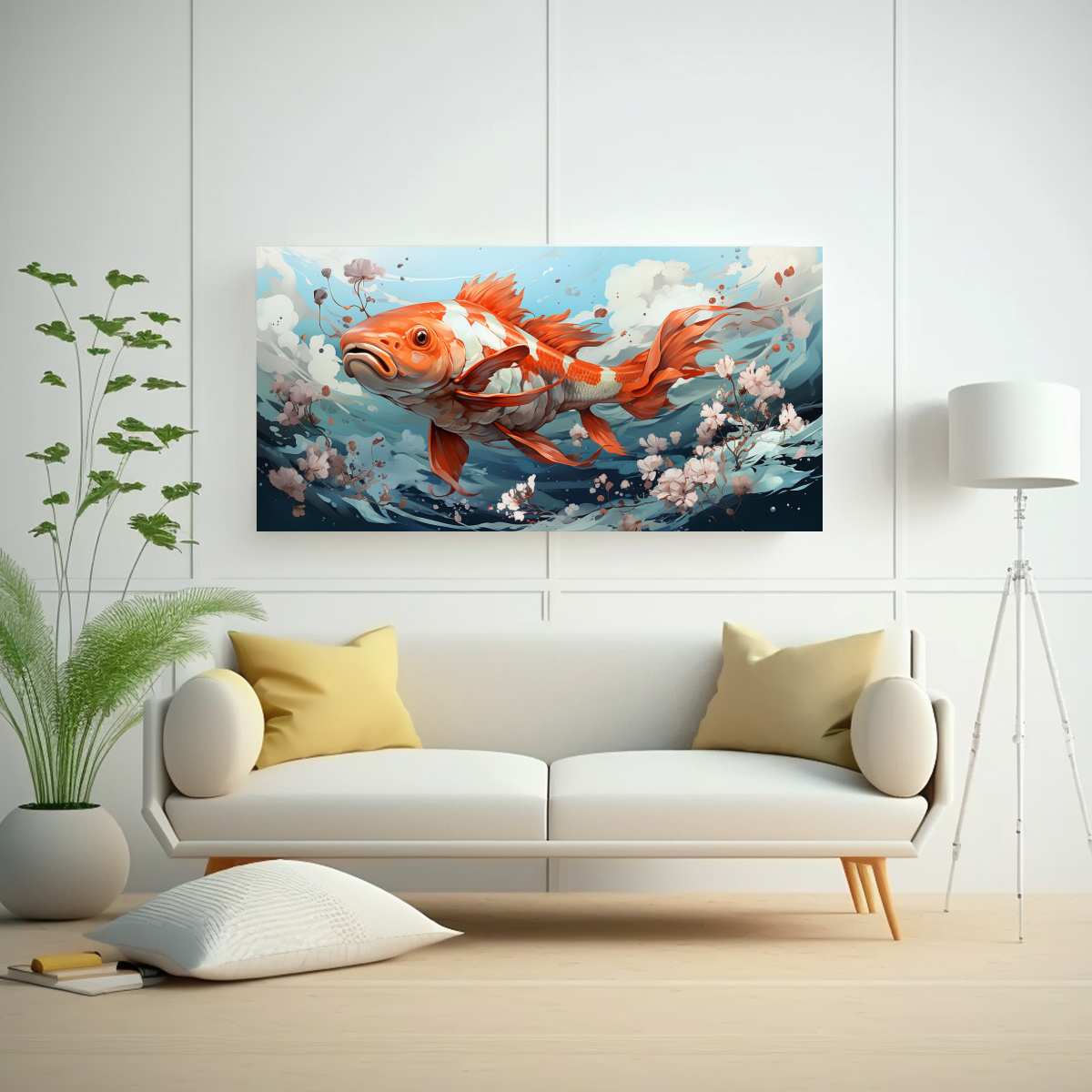 CUADRO DECORATIVO: KOI EN COLORES MENTA ESTILO 160X80 CM - 2