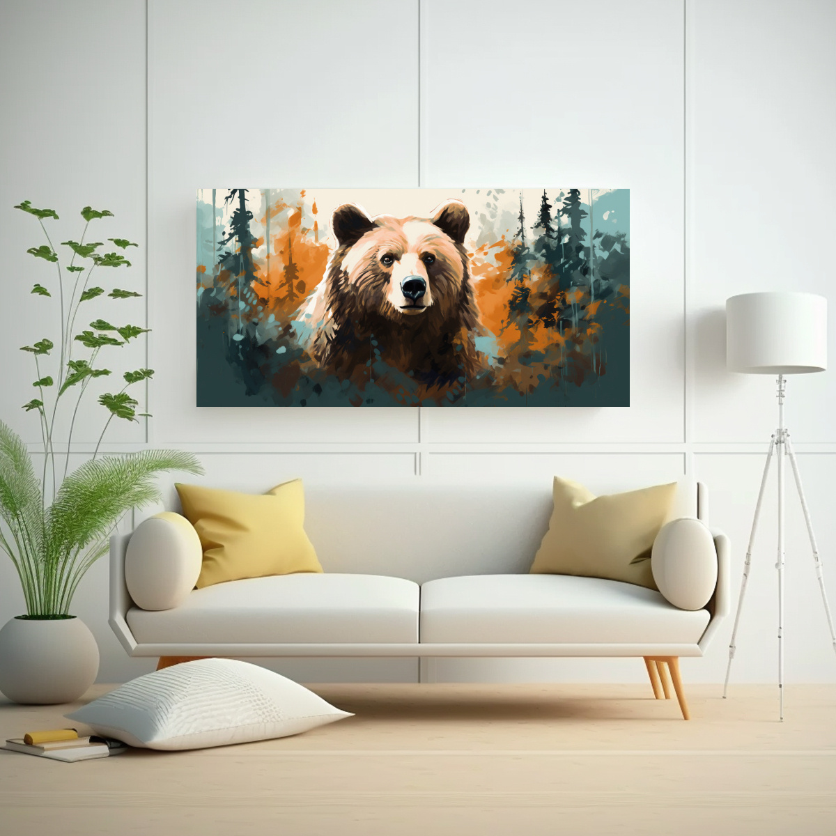 PINTURA MODERNA DE UN OSO EN TONOS TAN Y 40X20 CM - 2