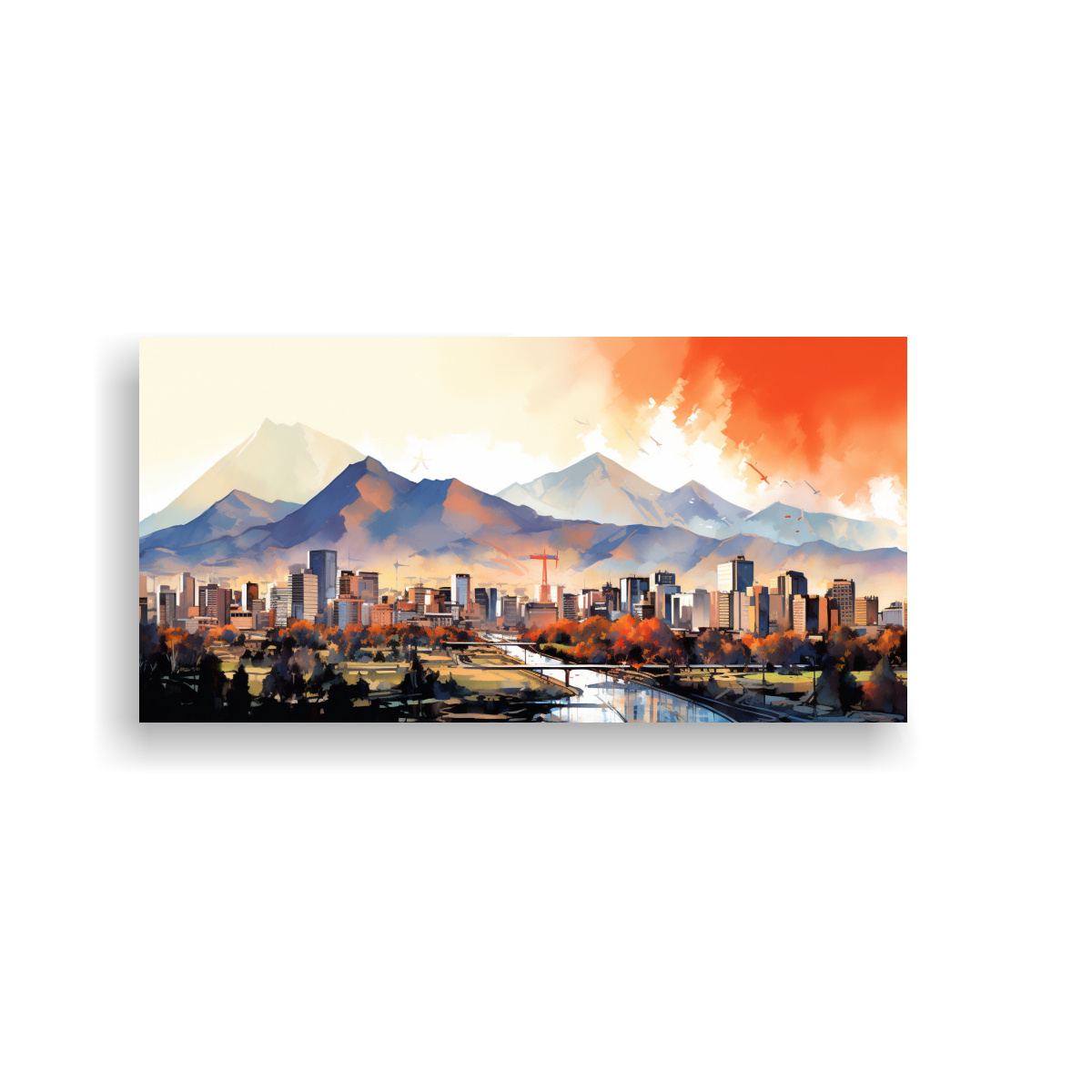 PAISAJE URBANO DE SANTIAGO EN CHILE EN ACUARELA Y 160X80 CM - 1