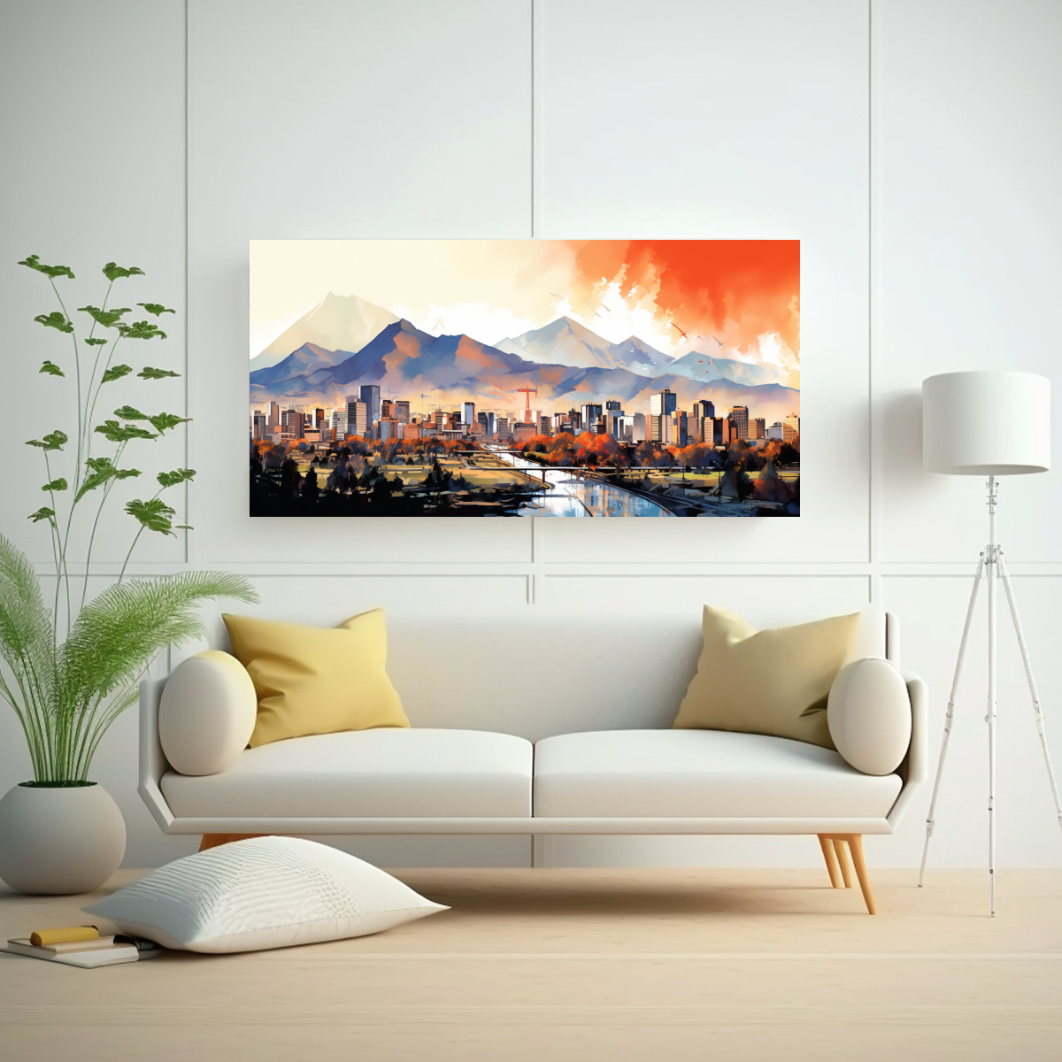 PAISAJE URBANO DE SANTIAGO EN CHILE EN ACUARELA Y 160X80 CM - 2