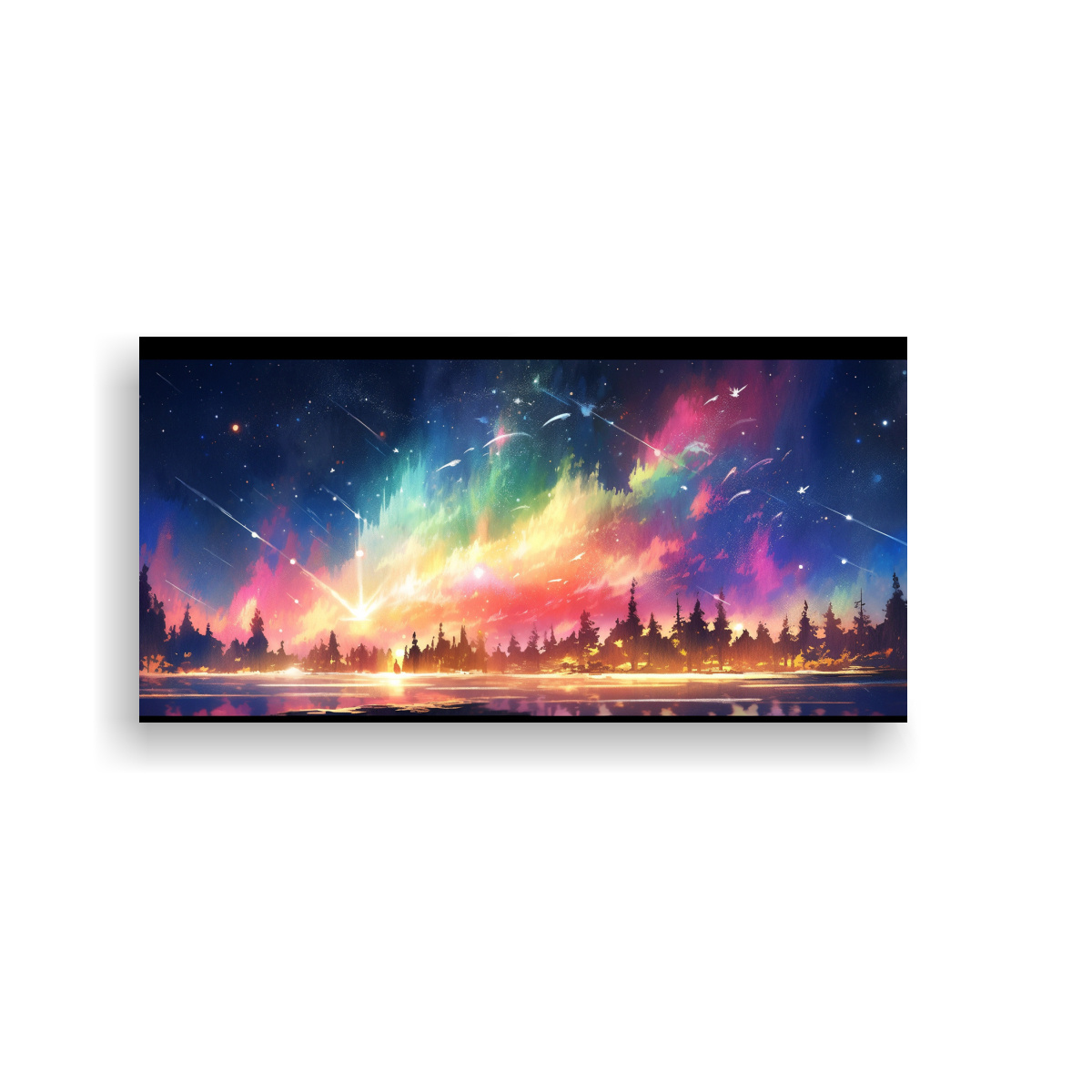PINTURA ESPECTACULAR AURORA BOREAL CON ARCOÍRIS 100X50 CM - 1