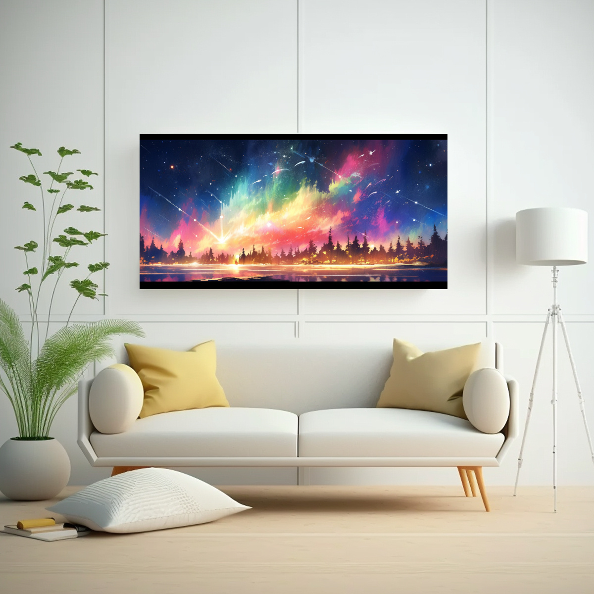 PINTURA ESPECTACULAR AURORA BOREAL CON ARCOÍRIS 100X50 CM - 2