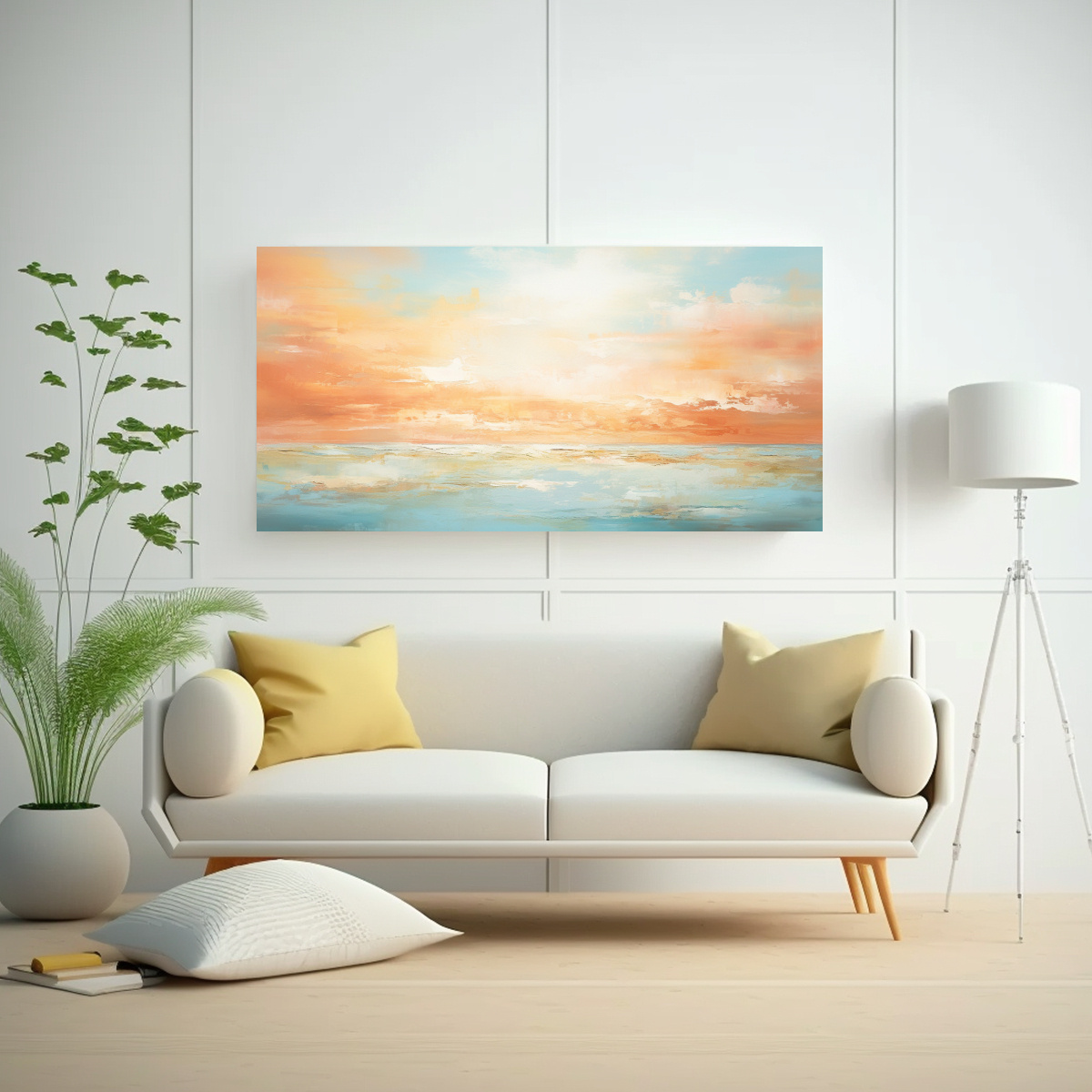 CUADRO ABSTRACTO MAR Y CIELO CON COLORES NARANJAS 60X30 CM - 2