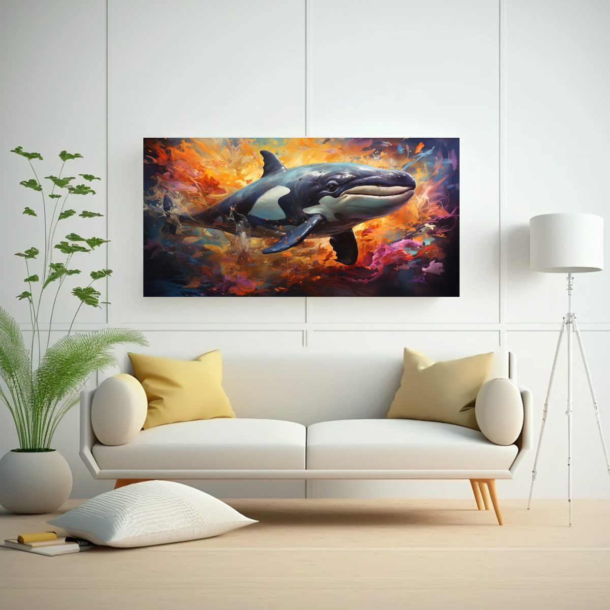 CUADRO MODERNO: BALLENA EN ESTILO DE PINTURA AL 120X60 CM - 2