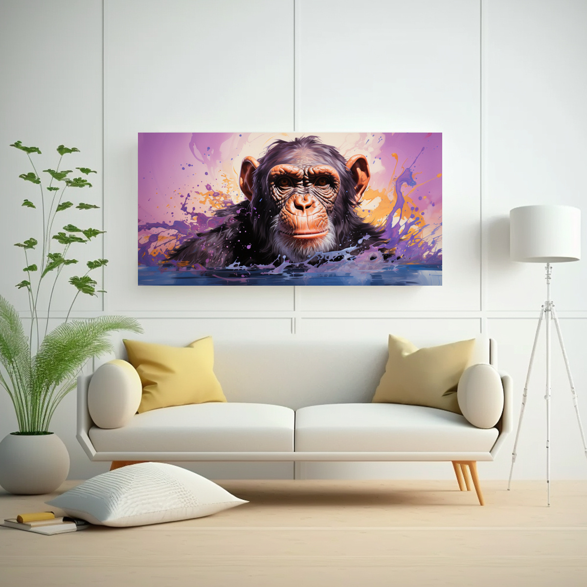 CUADRO MODERNO CHIMPANCÉ EN COLORES BERENJENA Y 80X40 CM - 2