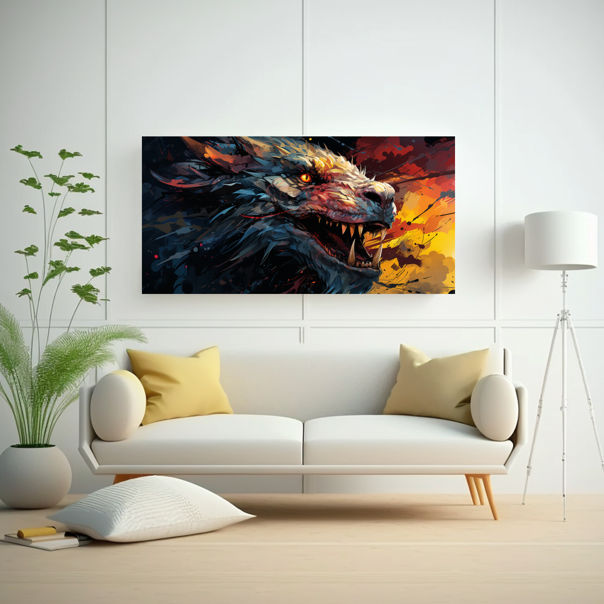 PINTURA LIENZO DRAGÓN EN AMARILLO Y ROJO NEONOIR 160X80 CM - 2