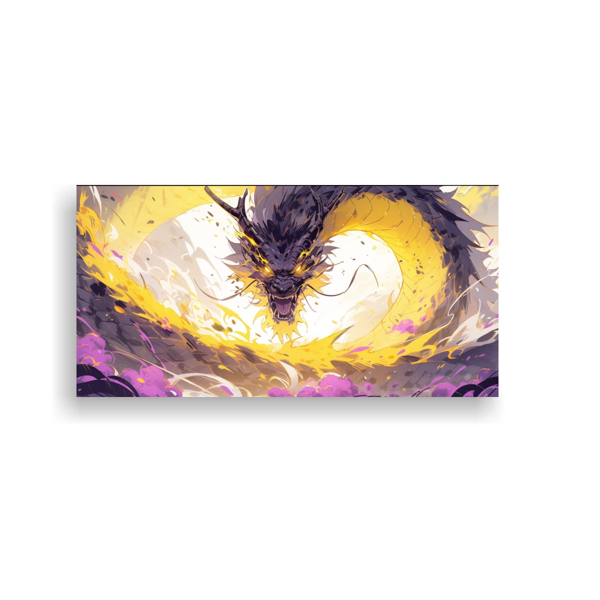 CUADRO DECORATIVO: DRAGÓN AMARILLO Y MORADO EN 80X40 CM - 1