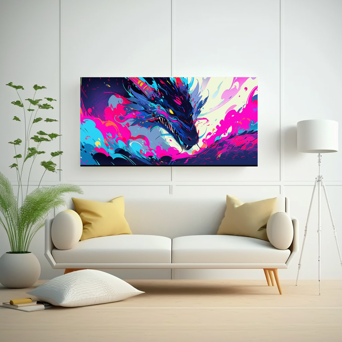 PINTURA MURAL: DRAGÓN VIBRANTE EN COLORES 120X60 CM - 2