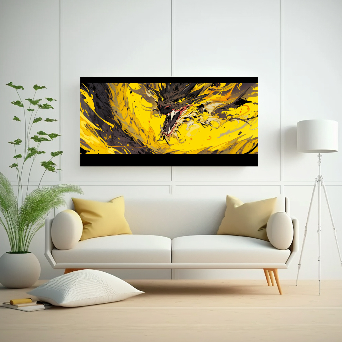 CUADRO MODERNO: DRAGÓN AMARILLO EN BASTIDOR 80X40 CM - 2