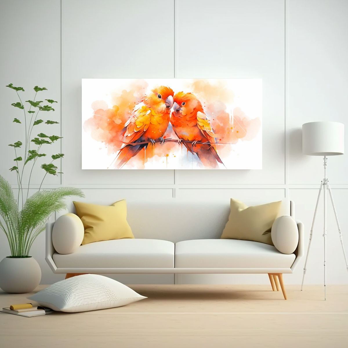 PINTURA DE PARED ALEGRE: DOS LOVEBIRDS EN 160X80 CM - 2