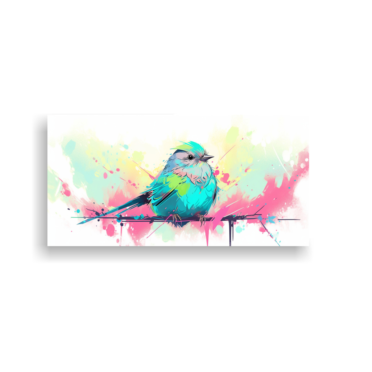 CUADRO HERMOSO CALIDEZ AVES EN PASTEL Y TURQUESA 60X30 CM - 1