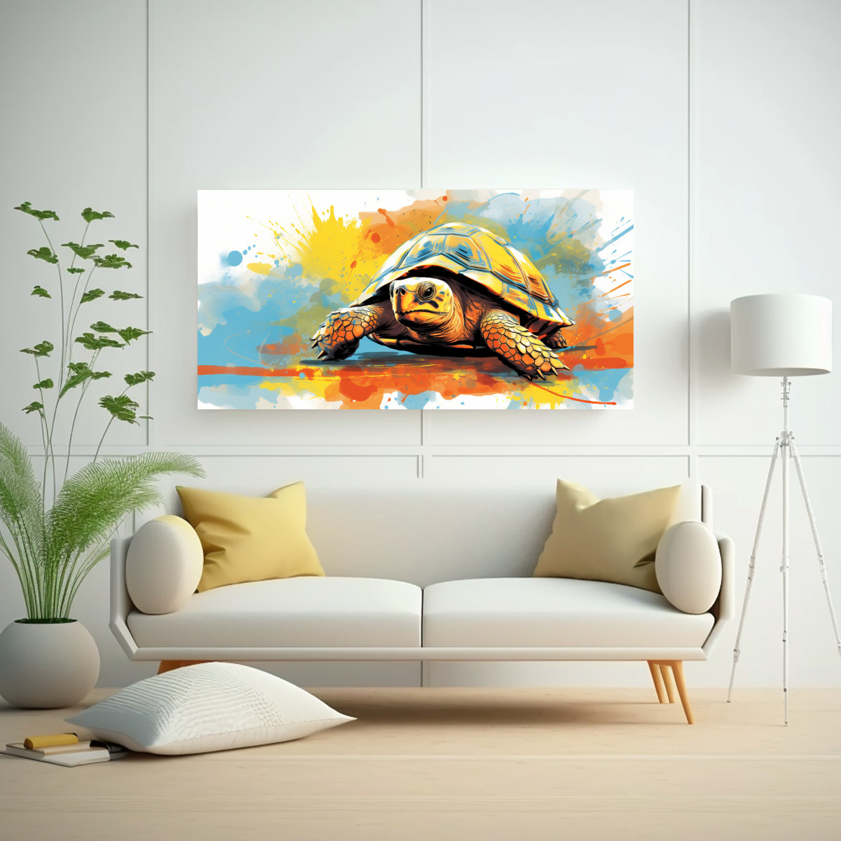PINTURA DE PARED ABSTRACTA CON TORTUGA EN TONOS 160X80 CM - 2