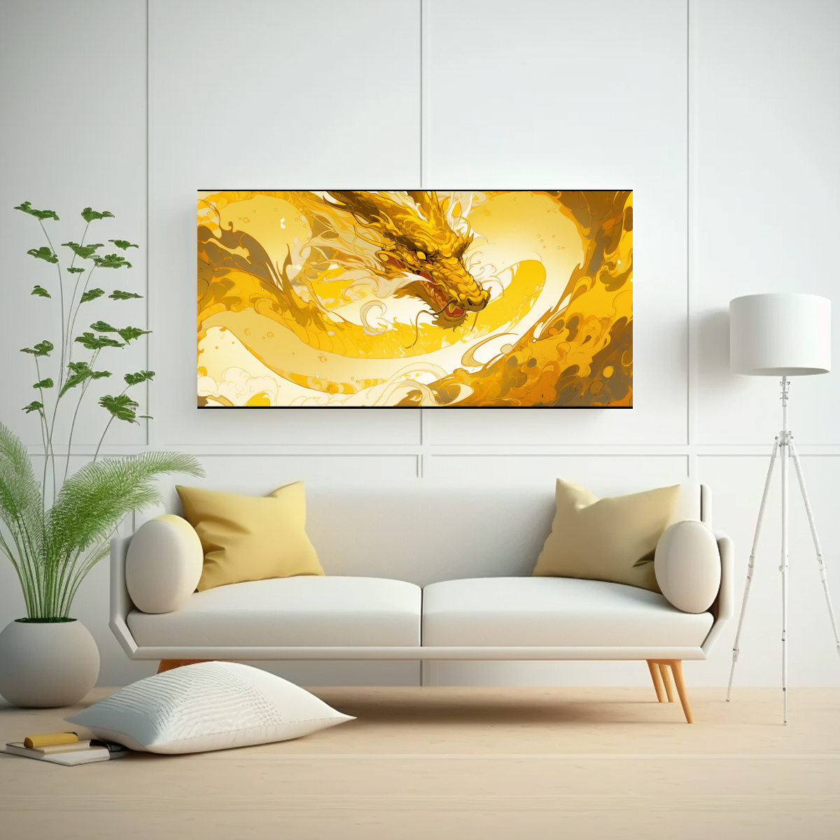 CUADRO IMPRESO ESTRELLADOS: DRAGÓN EN AMARILLO Y 120X60 CM - 2