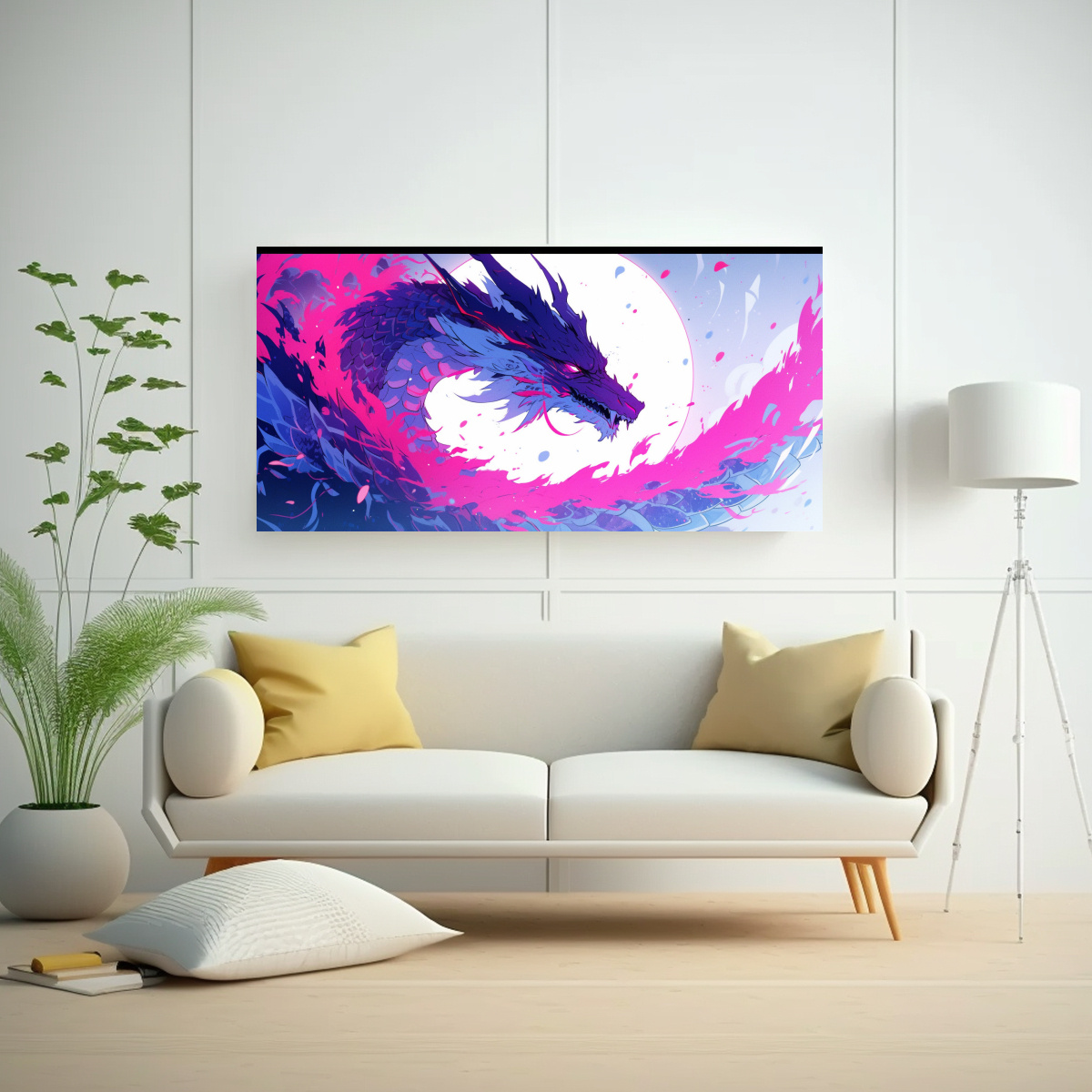 PINTURAS DECORATIVAS: DRAGÓN EN TONOS ROSA Y 80X40 CM - 2