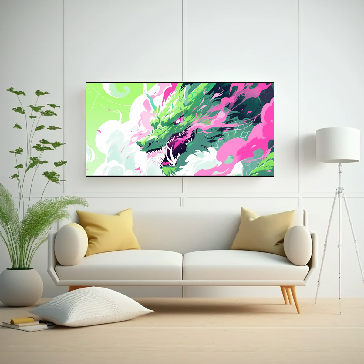 CUADRO IMPRESO DRAGÓN VERDE Y ROSA NEONOIR 100X50 CM - 2
